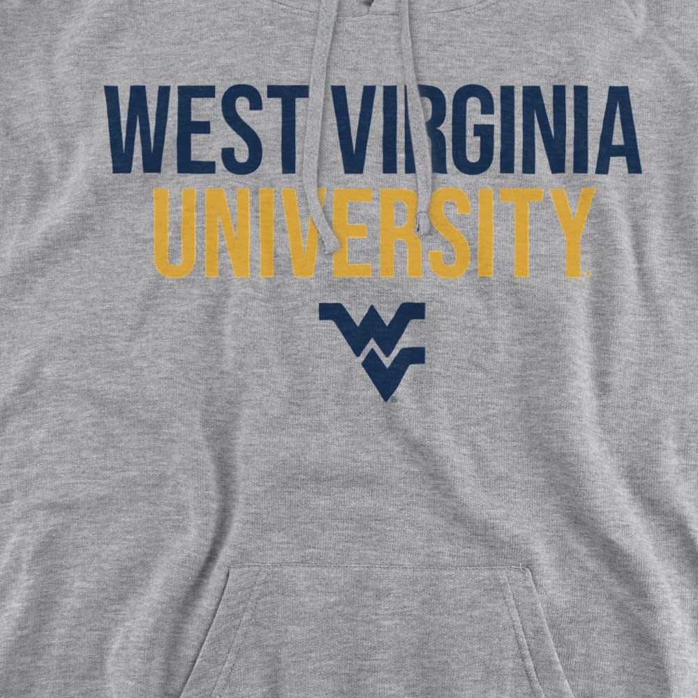 West Virginia University Official Stacked Unisex Adult Pull-Over Hoodie,Athletic Heather, Large