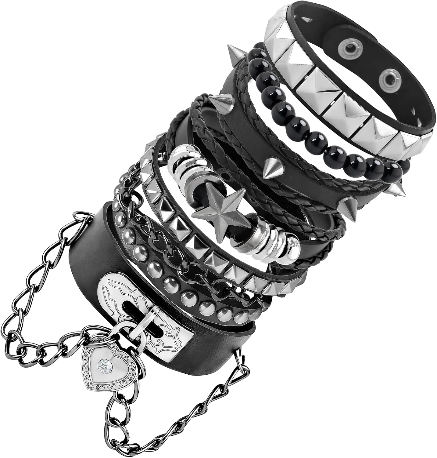 ZLFSRQ Emo Bracelets Punk Rock Studded Bracelet for Women Men Goth Leather Spiked Bracelets Emo Jewelry Accessories