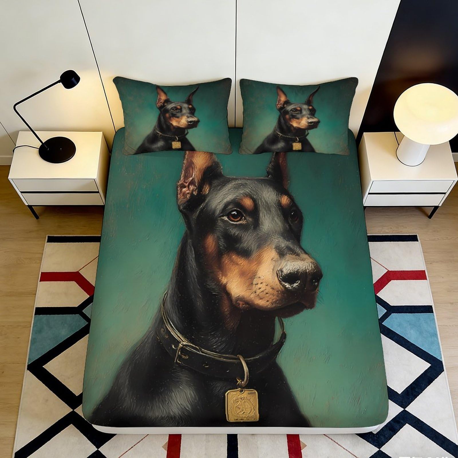 Jqzkxnhpbr Style-10 3D Printed Doberman Portrait Fitted Sheet Microfiber Soft Anti-Slip Dog Art Bed Sheet For Bedroom Dorm Mattress Cover Decor 90X200x25cm
