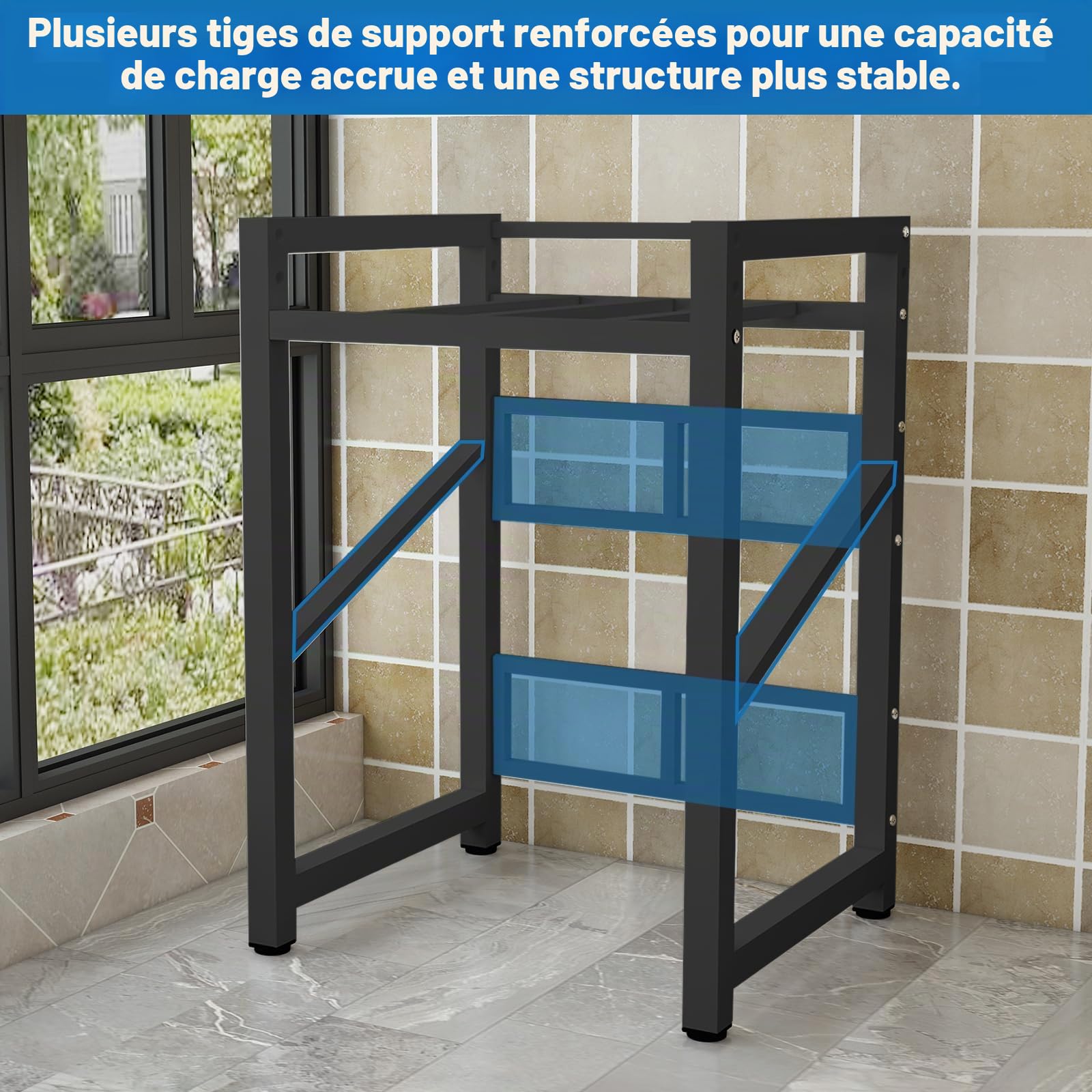 Support de machine à laver, réglable, en métal à double couche, étagère au-dessus de la machine à laver, étagère de machine à laver, armoire de conversion pour machine à laver, sèche-linge