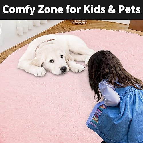 Miniatura 4 de Easy-Going Alfombras redondas de 4 x 4 pies para sala de estar, alfombras peludas antideslizantes para dormitorio, alfombras suaves de felpa