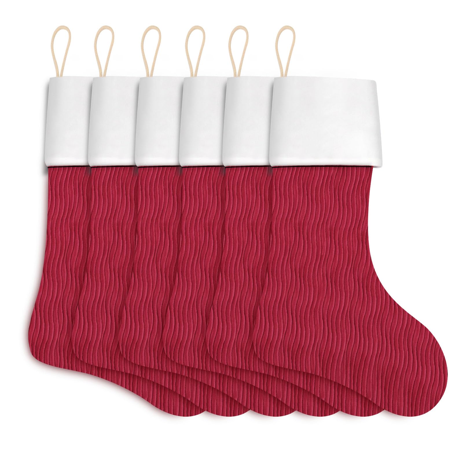 WANZELONYO Christmas Stocking 18 Inch 6 Pack Red Hanging Xmax Personalized Stockings Bulk for Sublimation Blanks