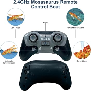 2.4GHz RC Mosasaurus Dinosaur Boat, Yellow, Kids 6+