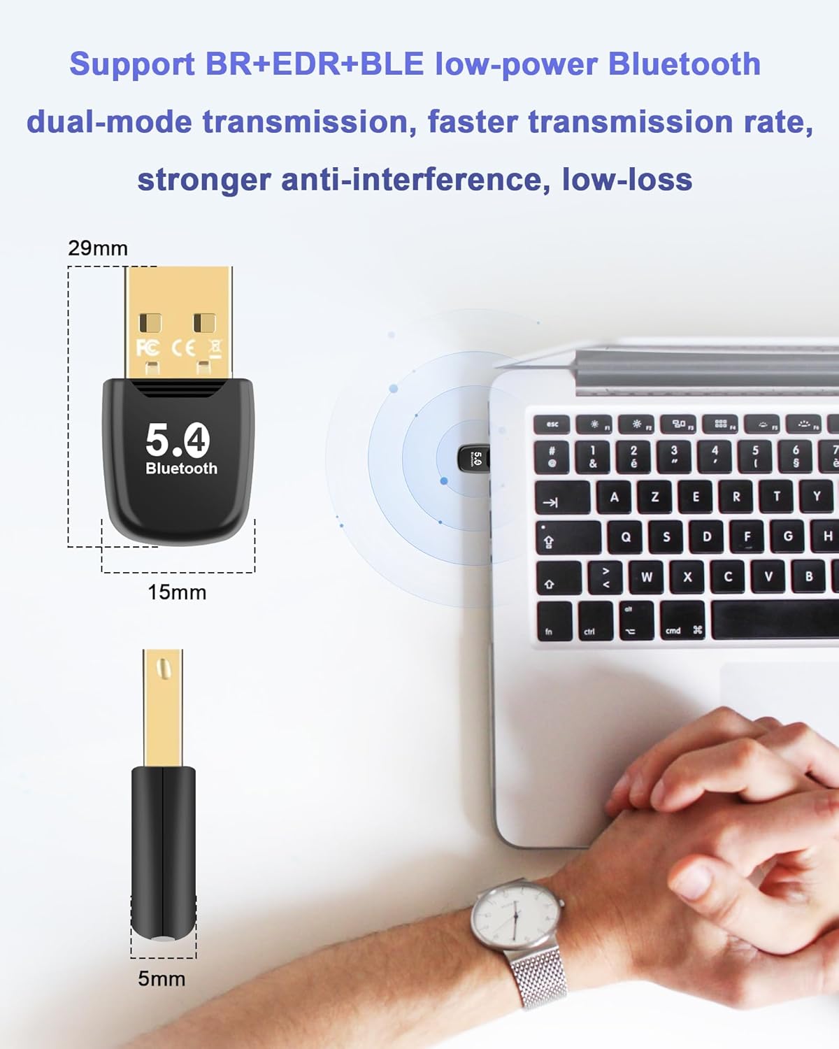 RUIZHI Bluetooth 5.4 Dongle-Adapter with dimensions
