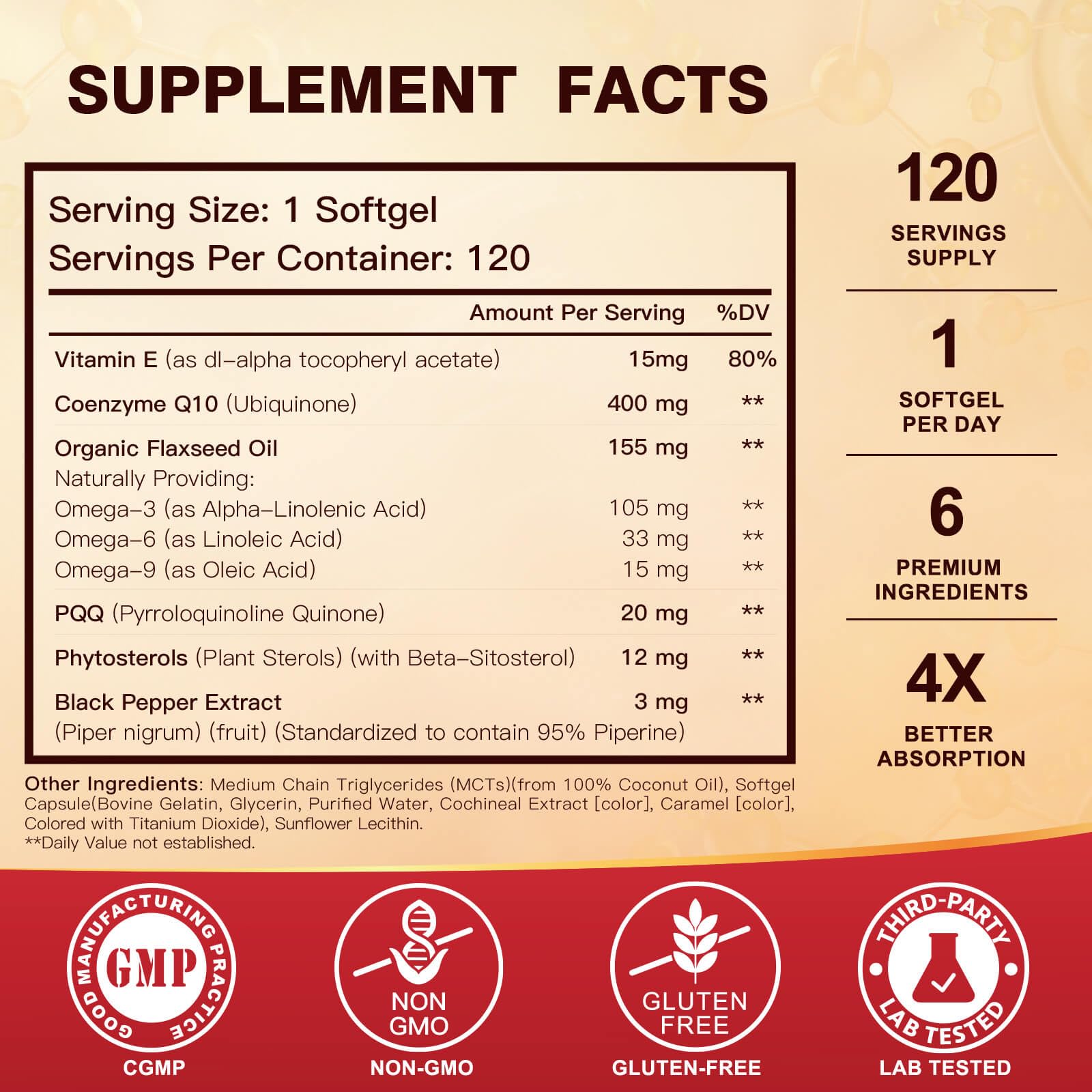 DRFOSTER CoQ10 400mg Softgels, PQQ, MCT & Omega 3-6-9, 120 Days Supply — Amazon image 6
