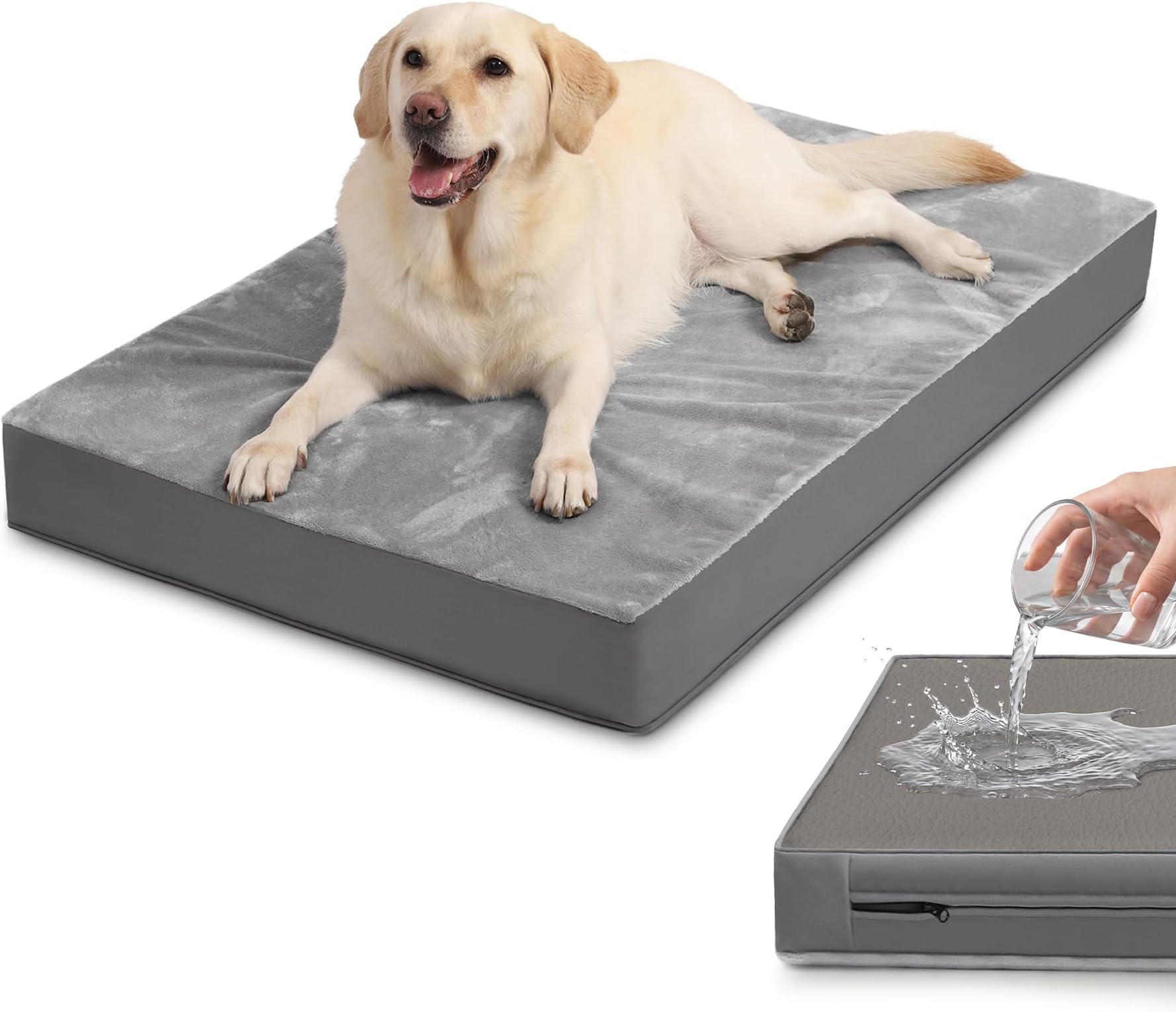 Waterproof XXL Dog Bed, Outdoor Washable Large Foam Crate Pad 48" Anti-Slip