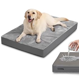 Vonabem Waterproof Outdoor Dog Bed Large Medium Sized Dogs, Washable Crate Pad 35 inch, Foam Orthopedic Pet Beds with Removable Cover,Durable Anti-Slip Kennel Pads 35"x22", Gray