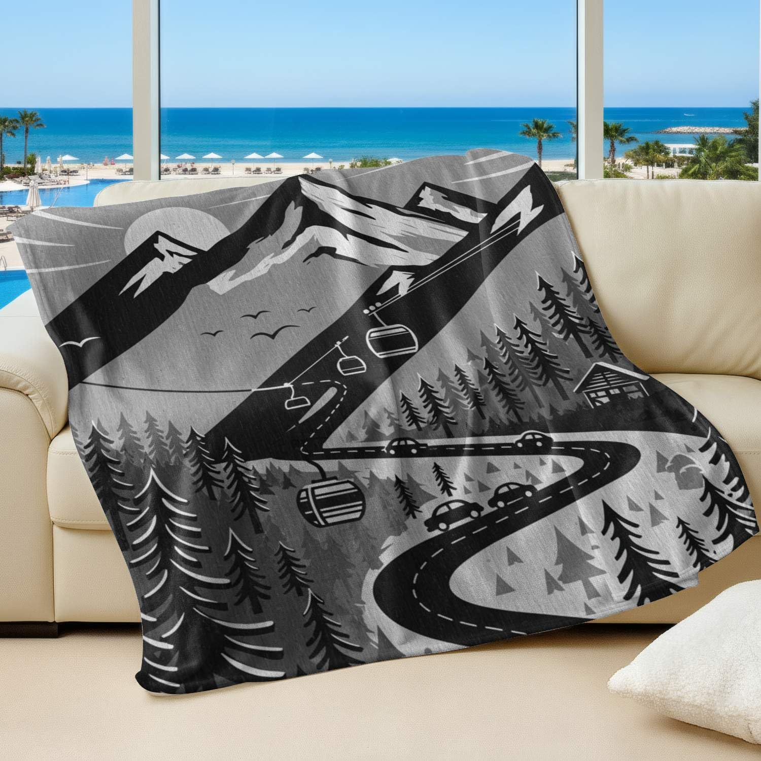 Couverture flanelle super douce 200x200 pour voyage plaid canapé et déco intérieur montagne
