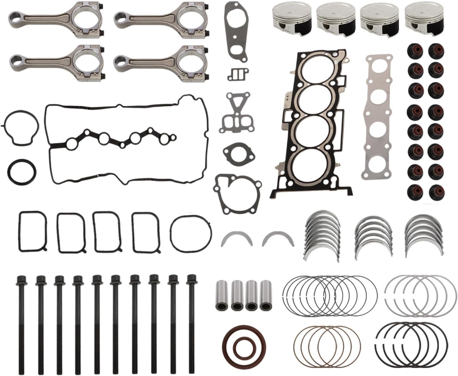 G4KE 2.4L Engine Rebuild Overhaul Kit w/Con Rods Compatible with Sonata Tucson Santa Fe Forte Optima 2008-2019