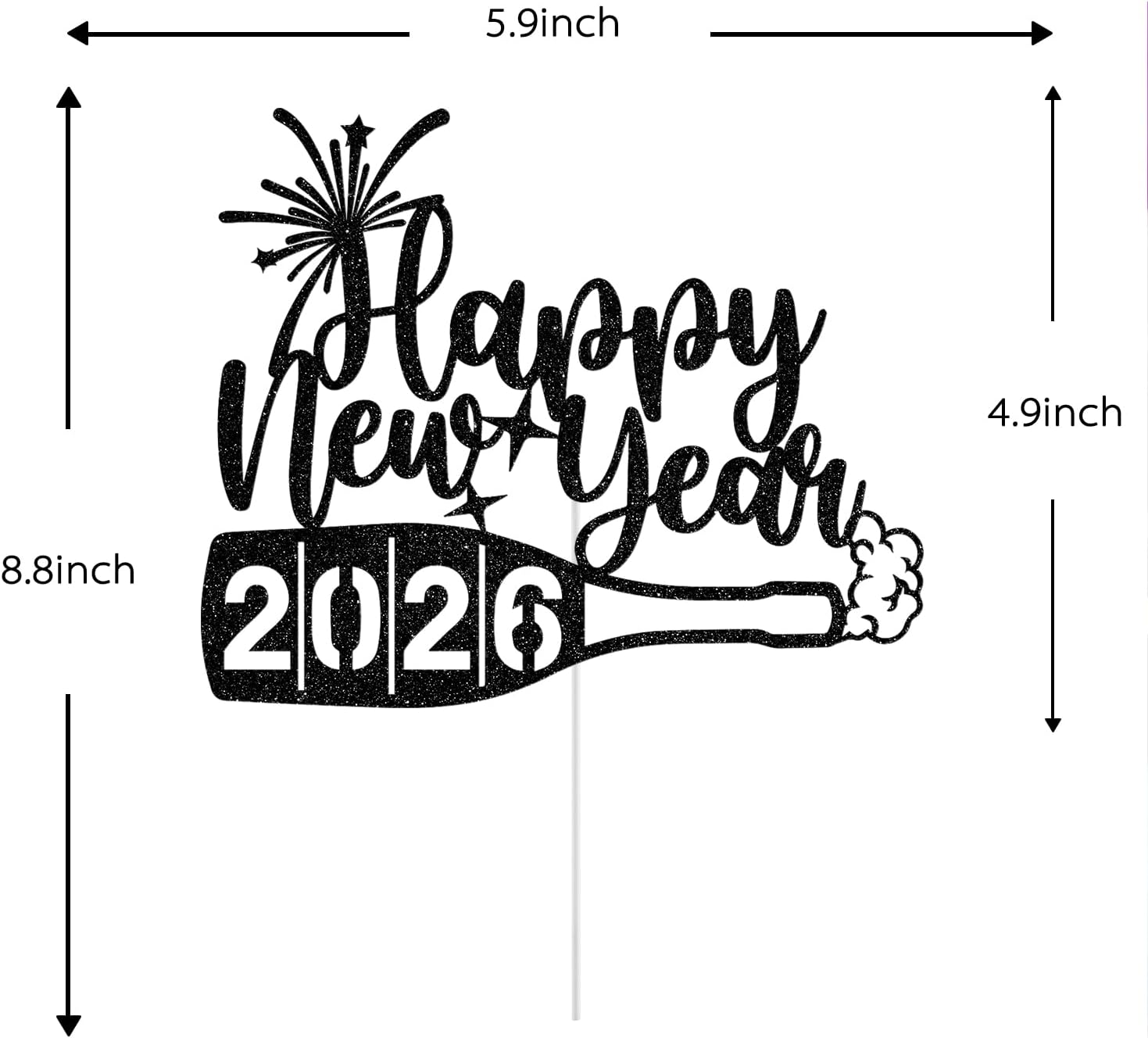Happy New Year 2026 Cake Topper, Happy New Year Decorations, Hello 2026, Cheers 2026, New Years Eve Party Decoration Supplies Black Glitter