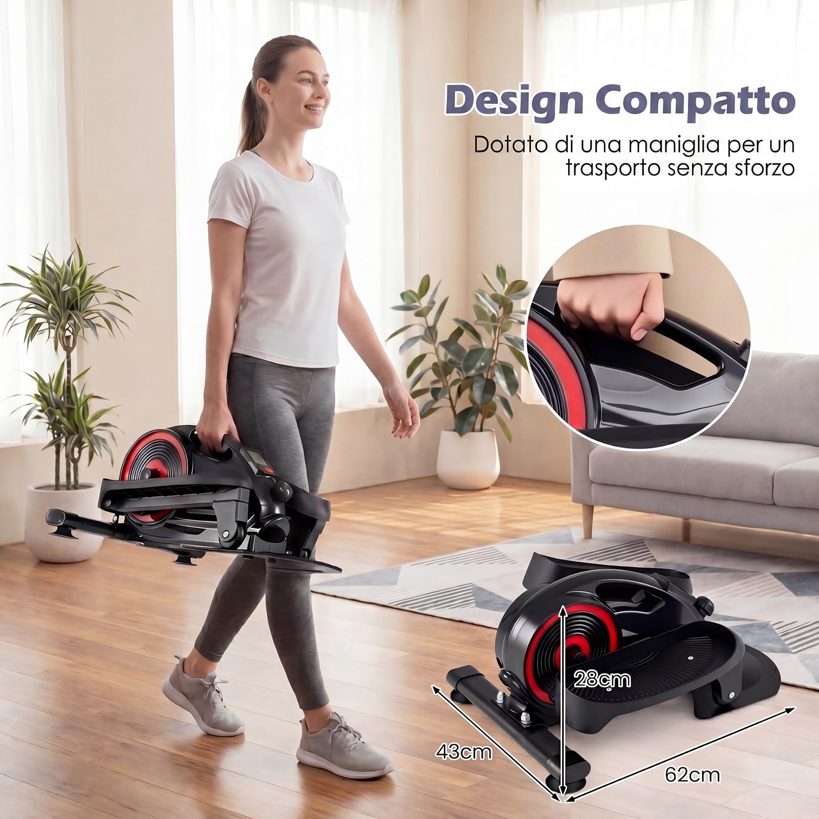 GYMAX Ellittica da Interno, Pedaliera per Riabilitazione con LCD Display Multifunzionale, Pedali Antiscivolo e Manopola di Regolazione, Funzionamento Silenziosissimo, Portatile