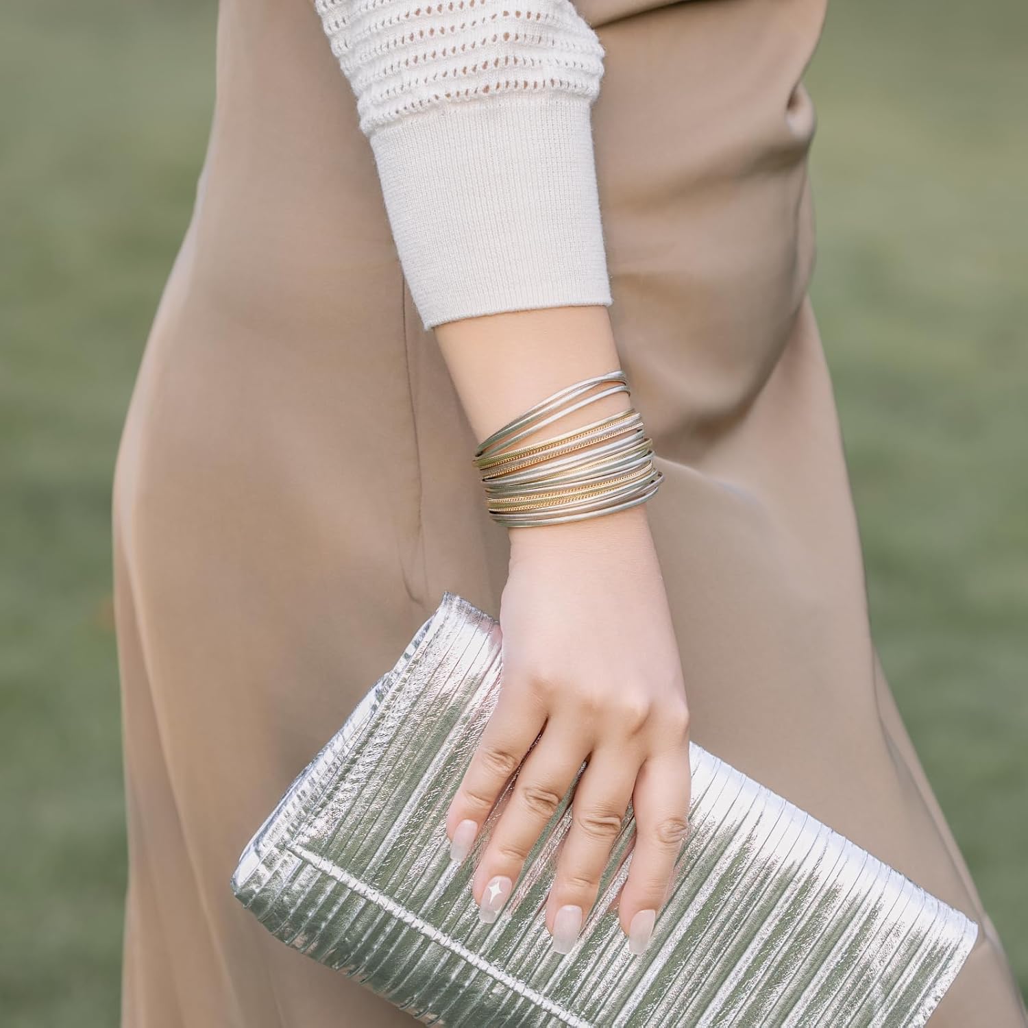 FANCY SHINY Boho Leather Wrap Bracelet Stackable Layered Bangle Cuff with Magnetic Clasp - Image 2