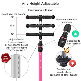 Allek Kick Scooter B03, Lean \'N Glide 3-Wheeled Push Scooter with Extra Wide PU Light-Up Wheels, Any Height Adjustable Handlebar and Strong Thick Deck for Children from 3-12yrs (Rose Pink)