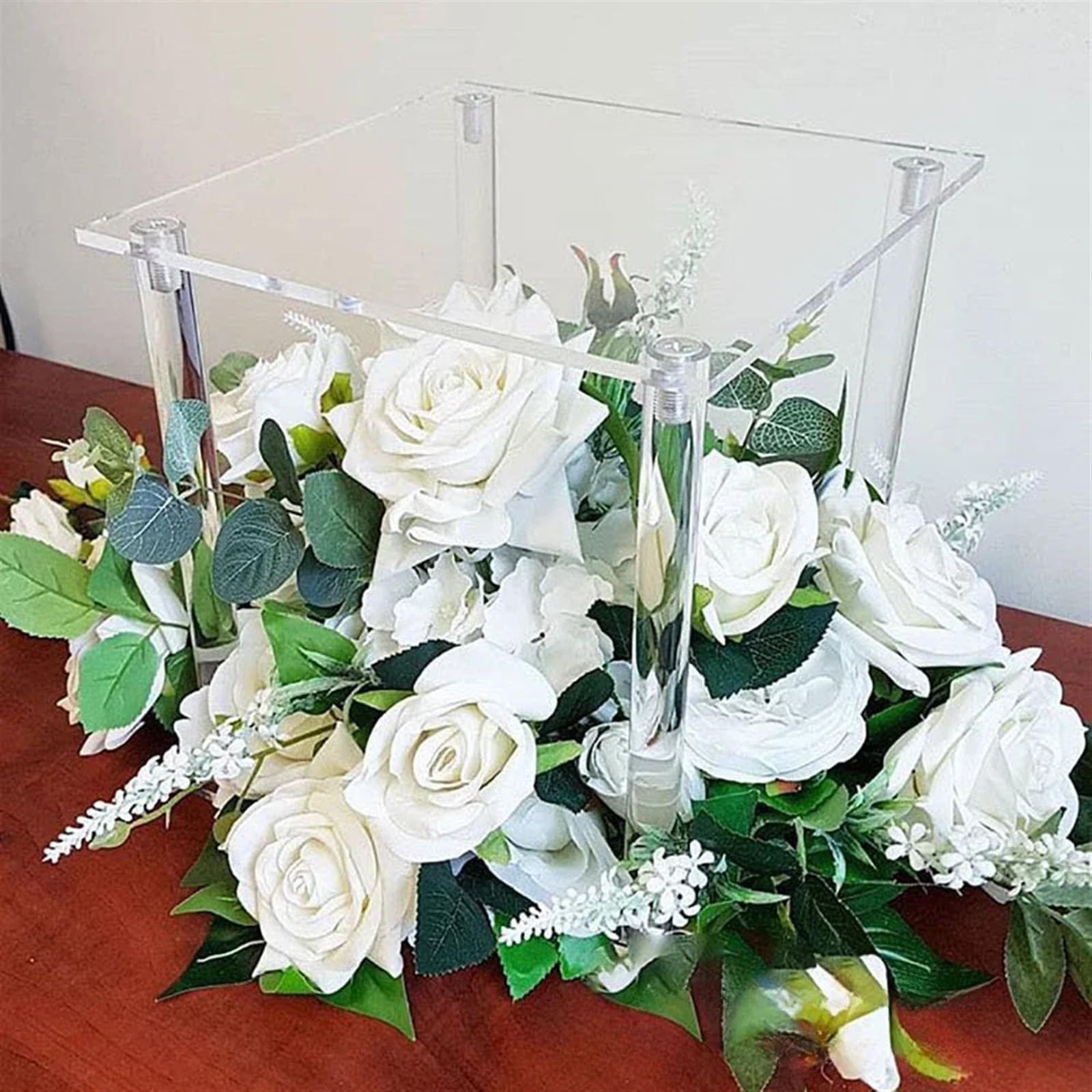 Soporte cuadrado transparente de acrílico para flores, centros de mesa de boda, decoración de fiesta de cumpleaños, mesa de postre (20 cm)