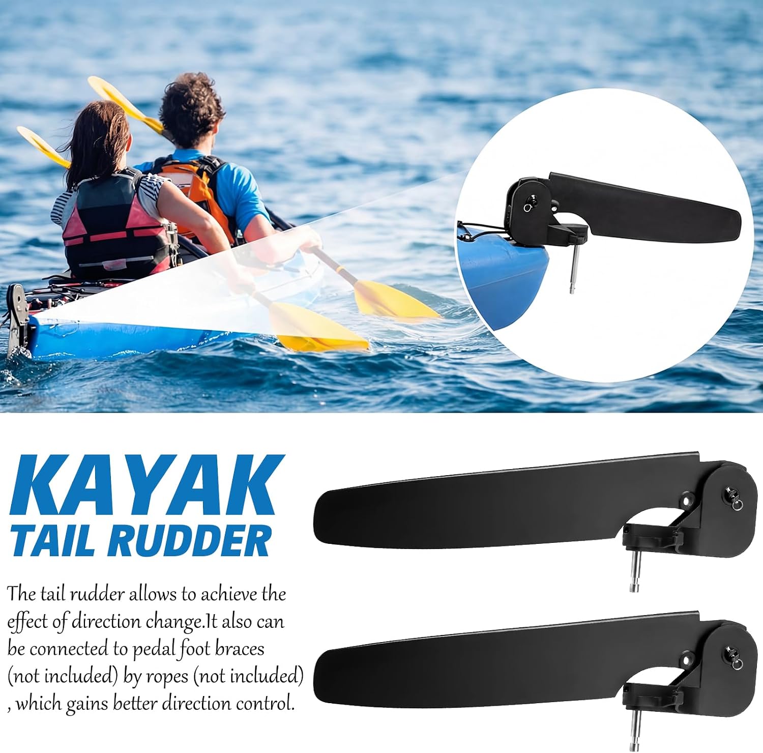 17‘' Kayak Rudder Steering System Without Control Line - Kayak Tail Rudder Direction Controller Replacement Parts with Blade Steering Control Kit with Nylon Blade and Locking Mechanism