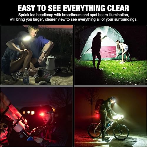 Miniatura 7 de Faro LED recargable por USB, 1000 lúmenes, 230 de haz ancho con luz trasera roja, luz superbrillante, faros delanteros impermeables para campamento,