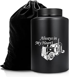 Truck Cremation Large Urns for Human Ashes Always in My Heart Funeral Urn Memorial Keepsake Urn up to 220 lbs (Black)