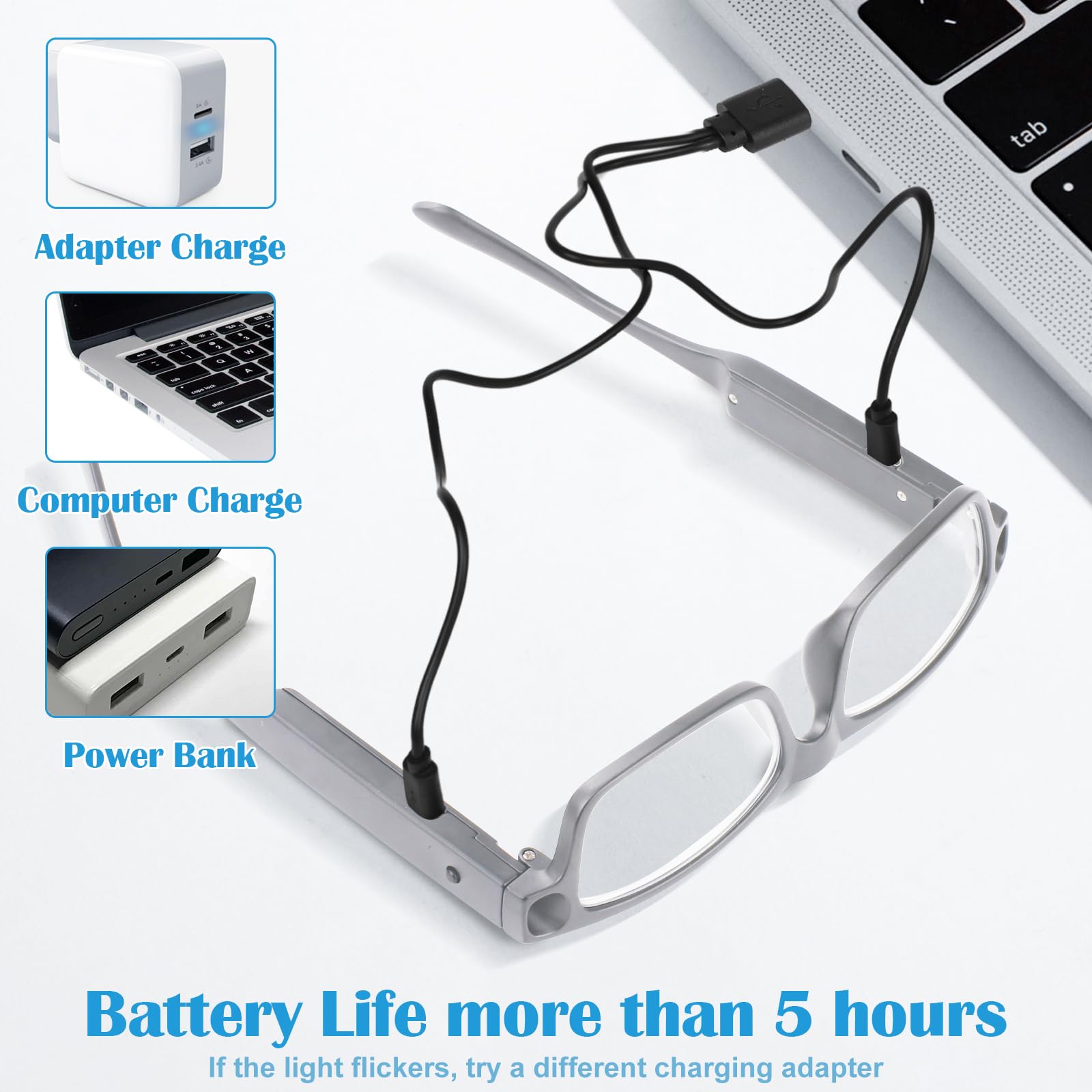 Lupa 200% con luz, recargable por USB, con luz LED, manos libres, para trabajos cercanos, pasatiempos, lectura, manualidades, joyería, costura
