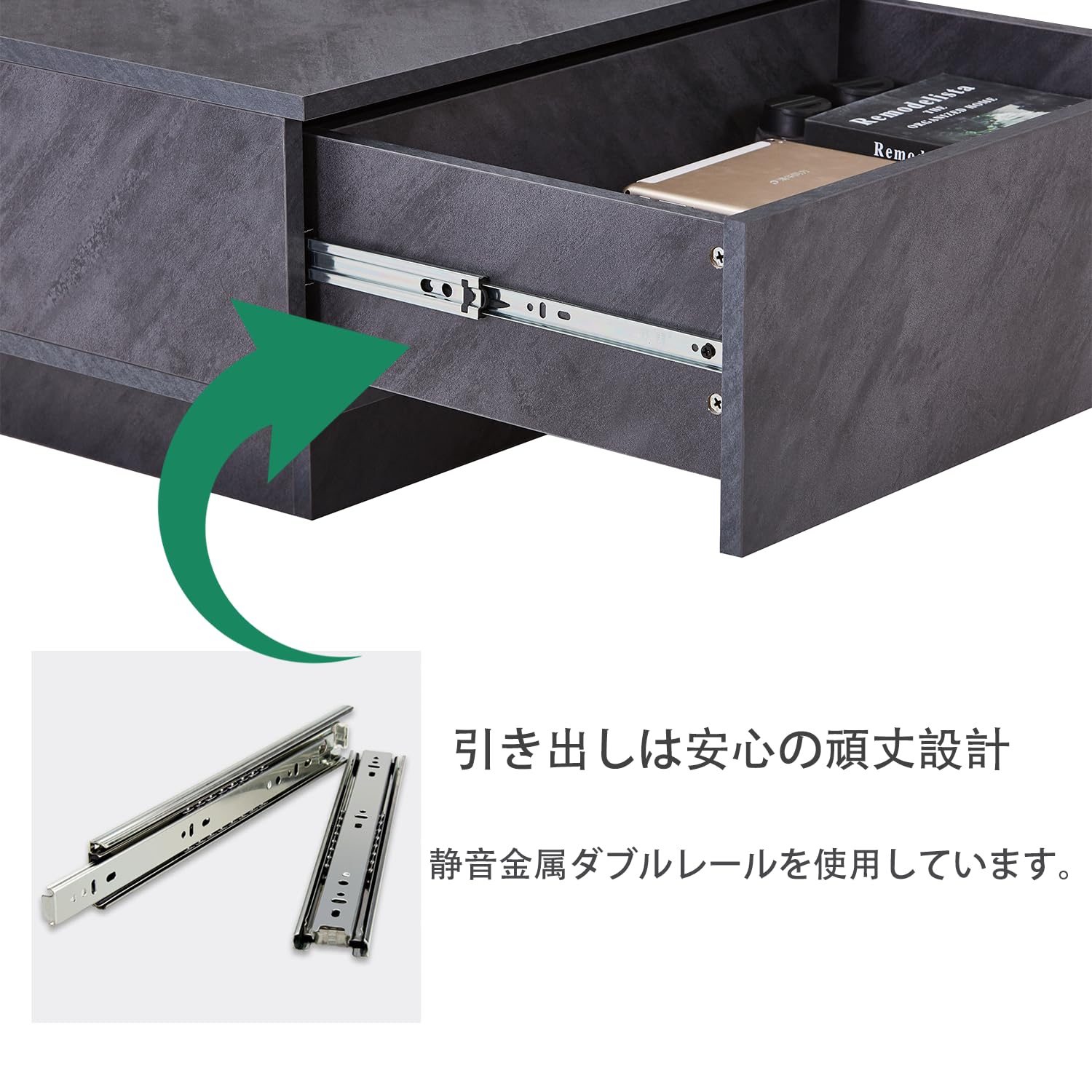 Amazon.co.jp: LBFXQ ローテーブル 大きめ 引き出し2杯 収納付き 幅100