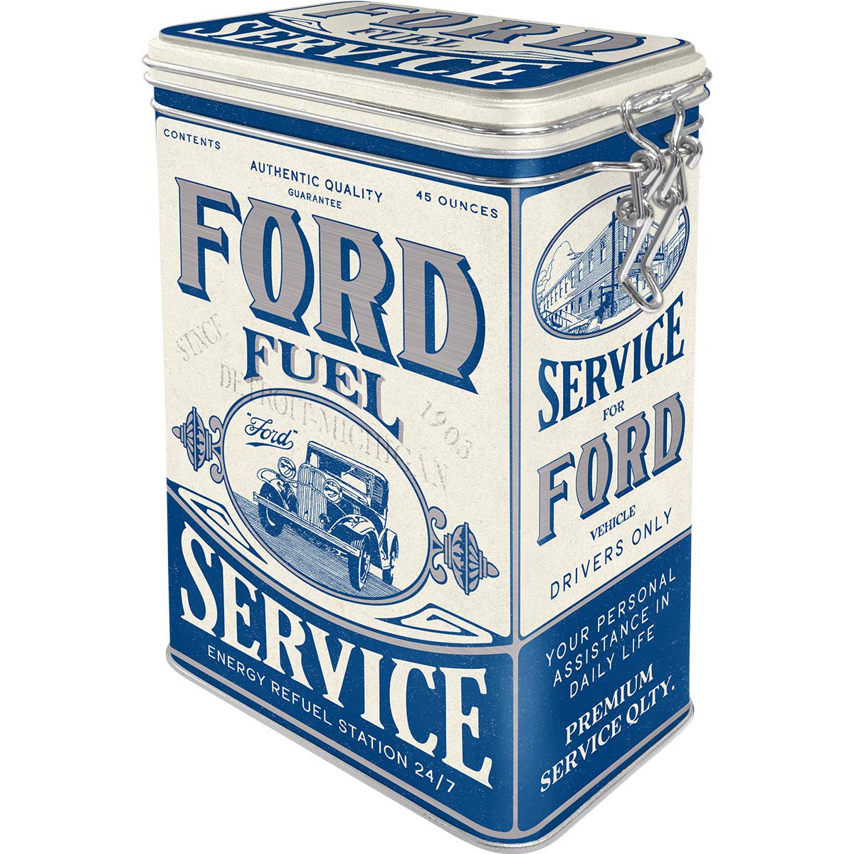Nostalgic-Art Retro Coffee Tin 1.3 Litre Ford Fuel Service Gift Idea for Ford Accessories Fans Tin with Aroma Lid Vintage Design