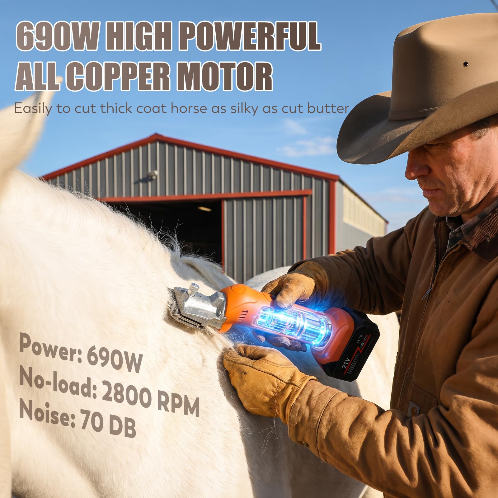 CGOLDENWALL Tondeuse pour Chevaux Sans Fil 690W 2800 tr/min 6 Vitesses 2×4000mAh 4h Autonomie