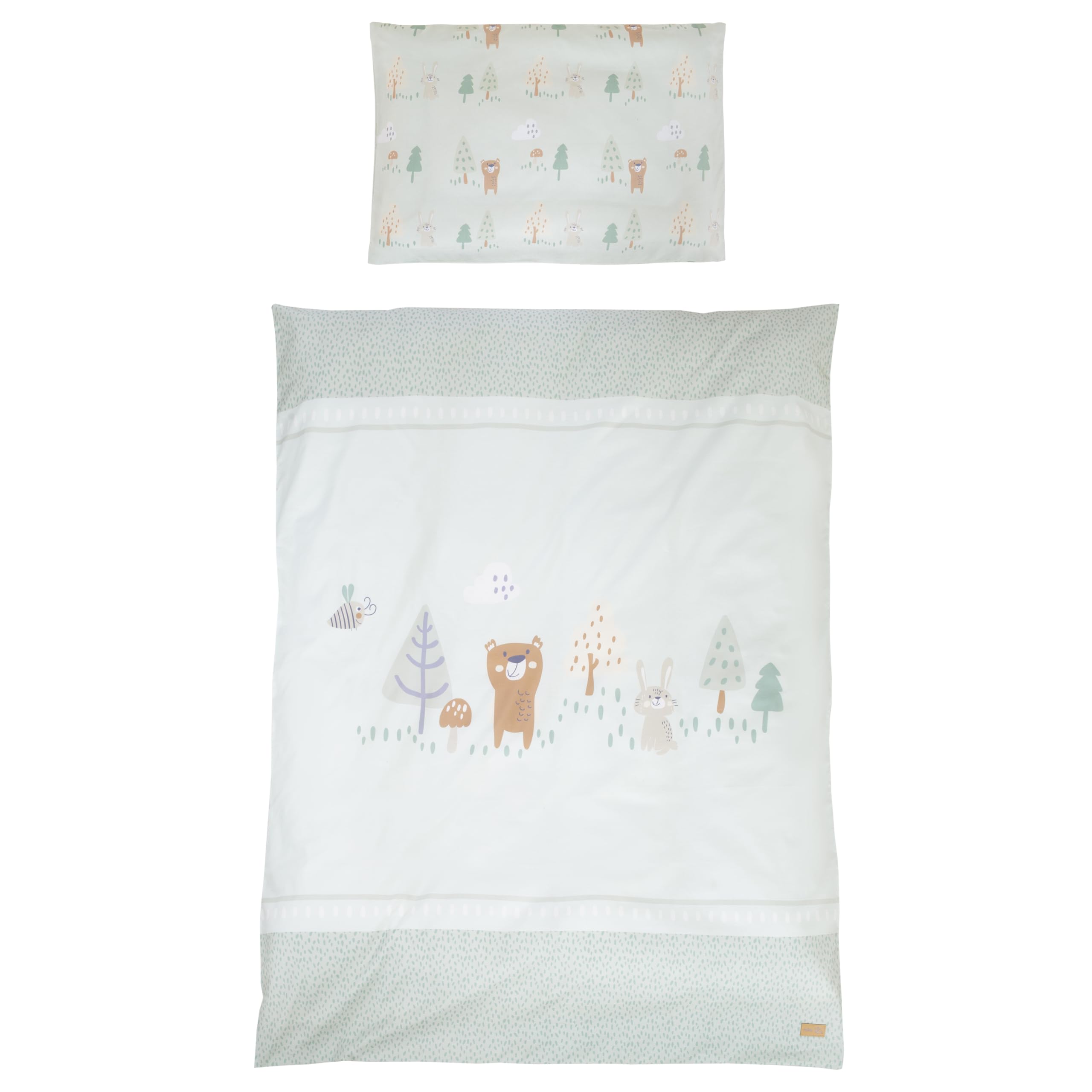 roba Ensemble Complet de Lit Bébé Woodland Buddies - Lit Évolutif 70 x 140 en Bois + Matelas, Linge de Lit, Baldaquin et Support de Baldaquin - À Partir de 6 Mois - Blanc
