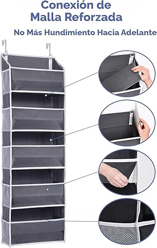 Miniatura 8 de ULG Paquete de 1 organizador para colocar sobre la puerta con 5 bolsillos grandes, 10 bolsillos laterales de malla, capacidad de peso de 44 libras,