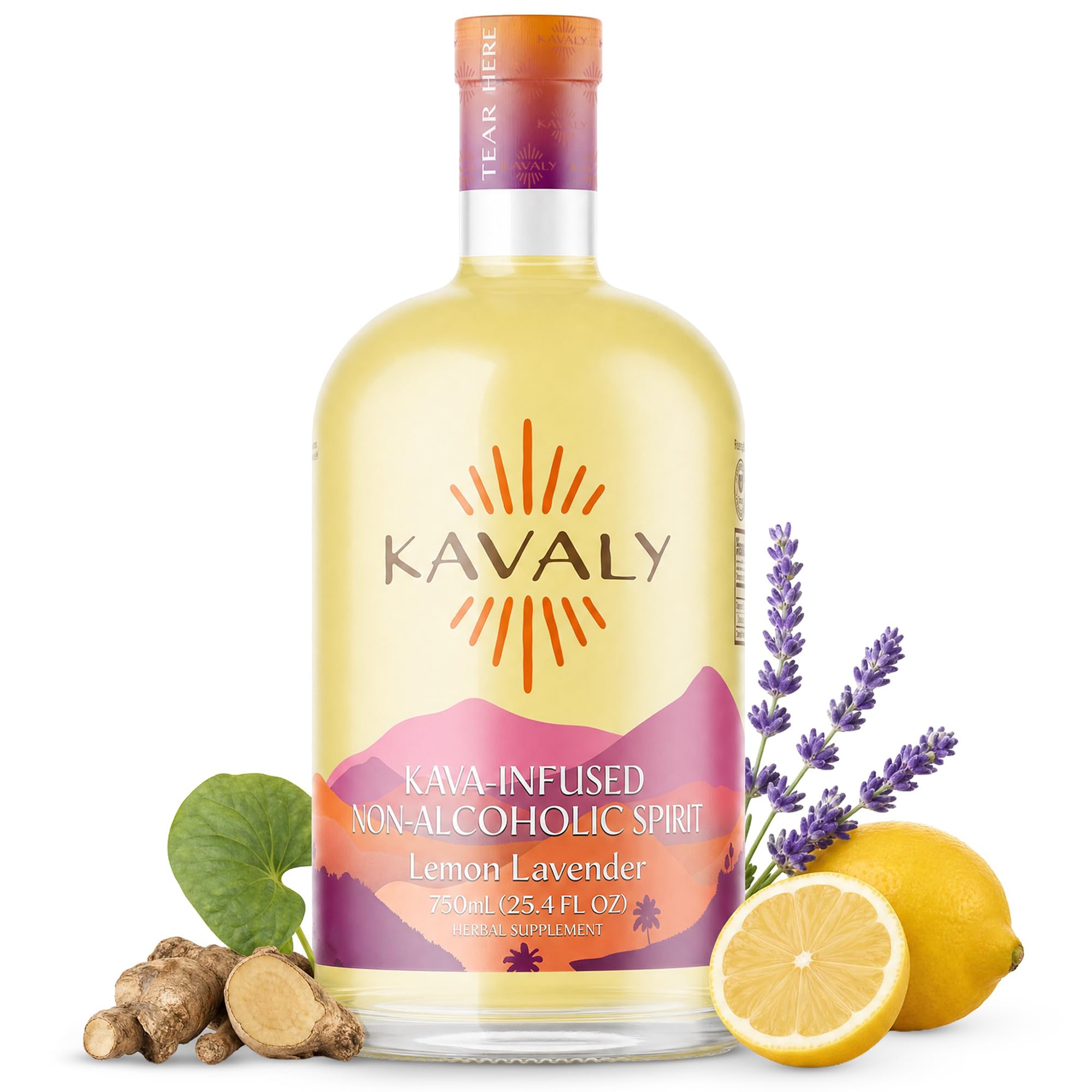 Kavaly Non Alcoholic Kava Drink, Premium Alcohol Free Kava Infused Spirit for Mocktails and Mixed Drink Recipes, Alcohol Alternative with 205mg Kavalactones, Low Calories, Lemon Lavender Flavor, 750ml