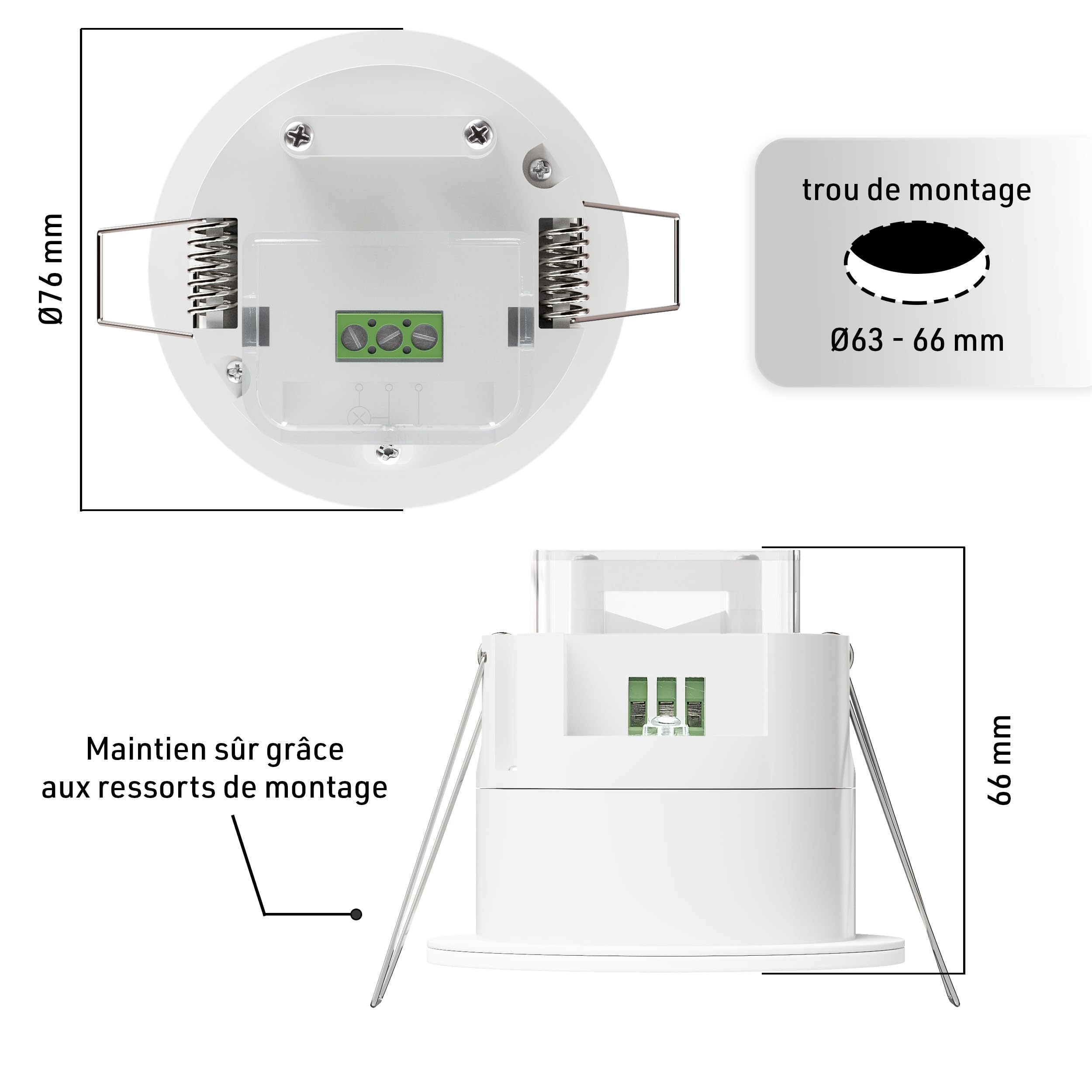 Oktaplex Noa Détecteur de présence pour montage au plafond 360 degrés 24GHz IP65 Radar détecteur de mouvement 6m capteur de présence adapté pour salle de bain encastré plat blanc 230V