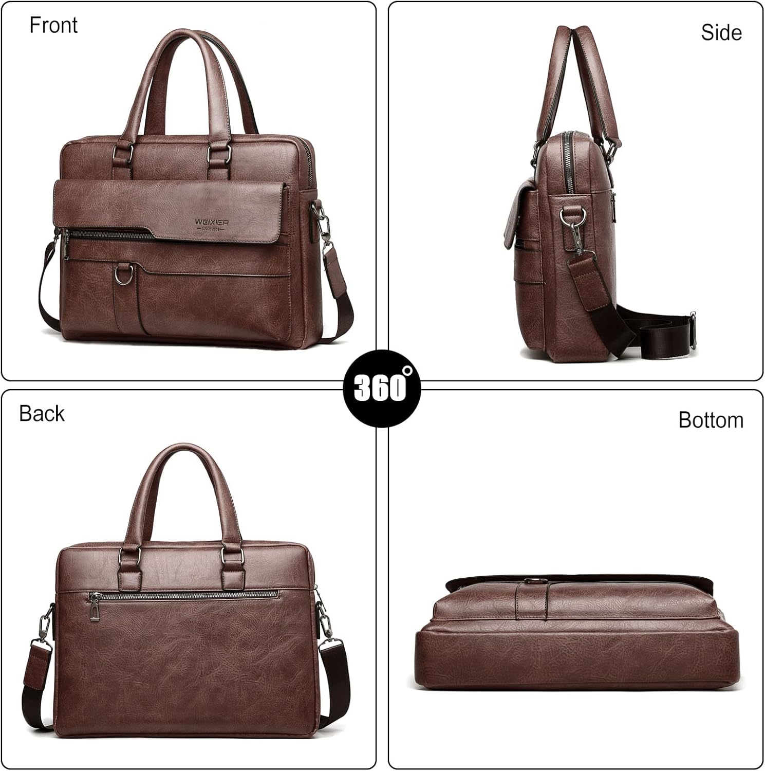 Men Briefcase Messenger Bag PU Leather Tote Handbag fit 12.9 inch Laptop Shoulder Pack for Work Professional Satchel Business Office Travel Crossbody Bags Dark Brown