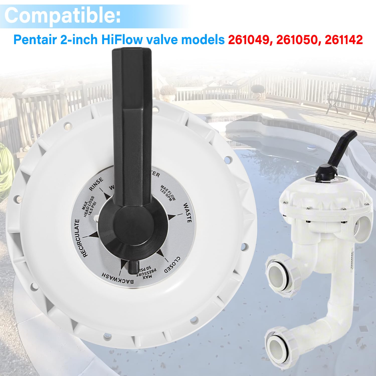272422 - Conjunto superior de válvula compatible con válvulas de alta flujo, piscina y spa Pentair de 2 pulgadas, 261142, 261049, 261050 (blanco)