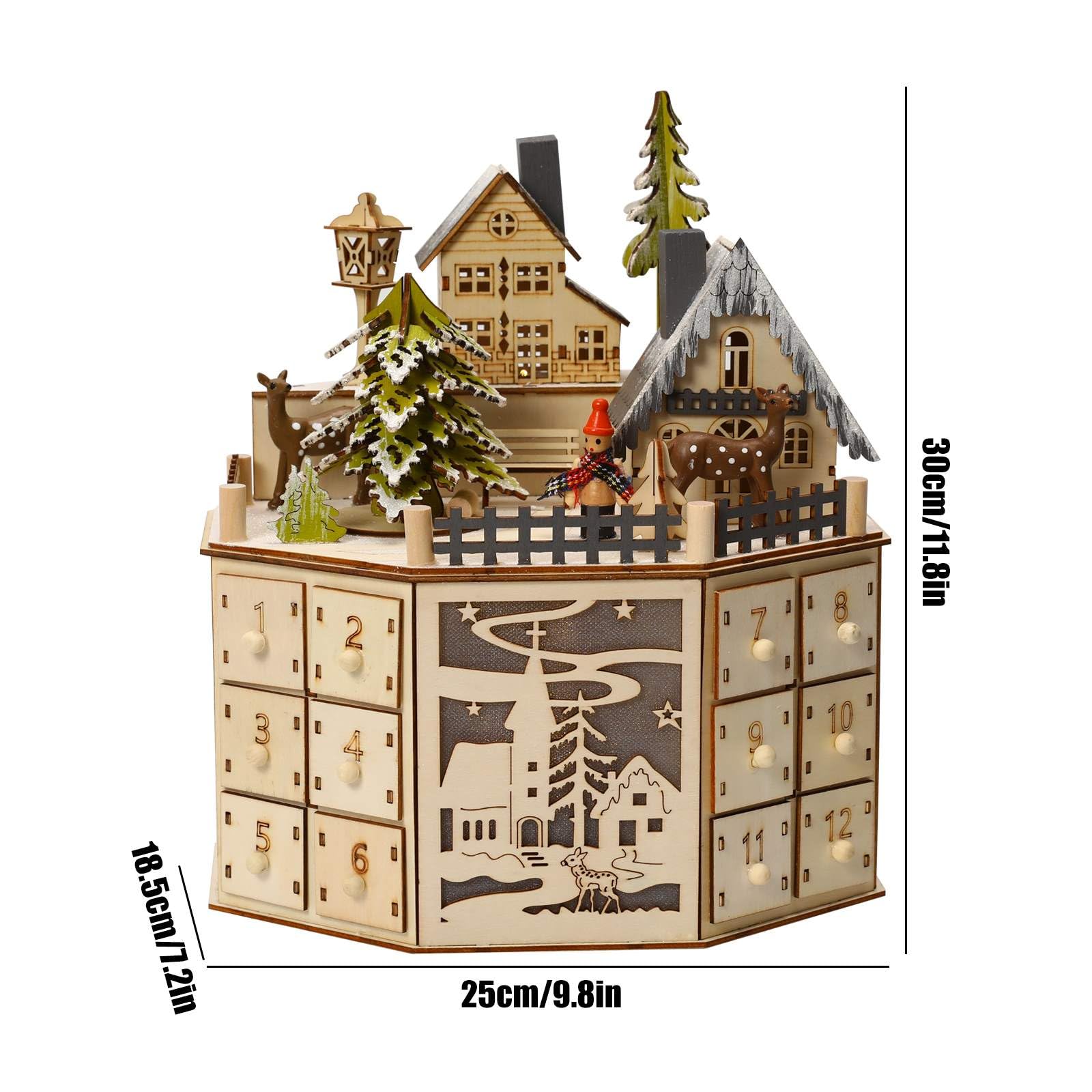 Adventskalender aus Holz, Weihnachts-Adventskalender mit Musik, elegante Weihnachtsdekoration – ein unvergessliches Geschenk für Büros und Häuser (gelb)