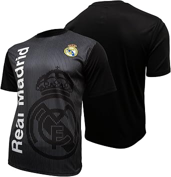 Icon Sports Men Compatible with Real Madrid Sublimation Logo Poly Soccer T-Shirt - Black