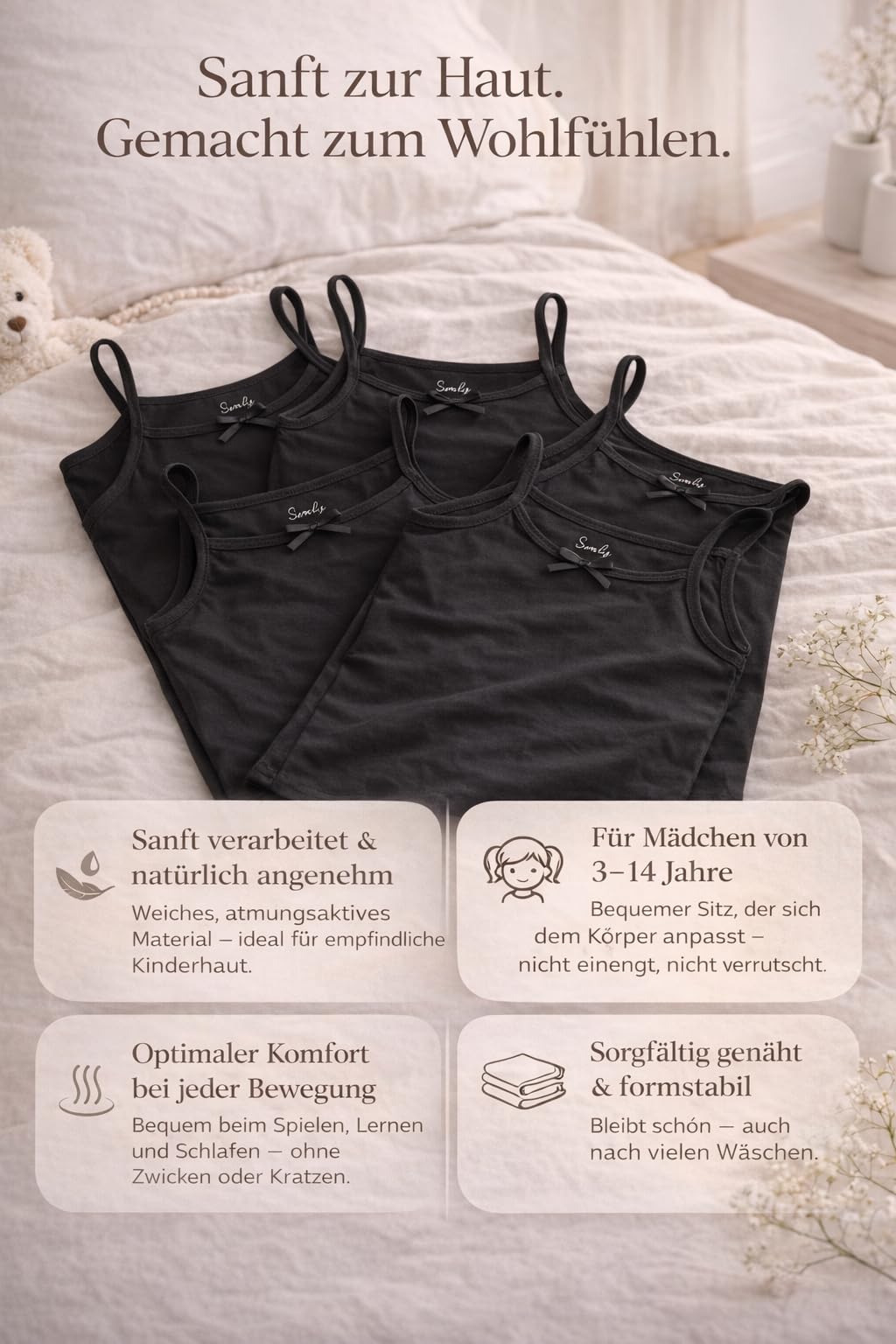 SAMILY Spaghettiträger Mädchen Baumwolle 5er Pack Unterhemden Bequeme Unterwäsche