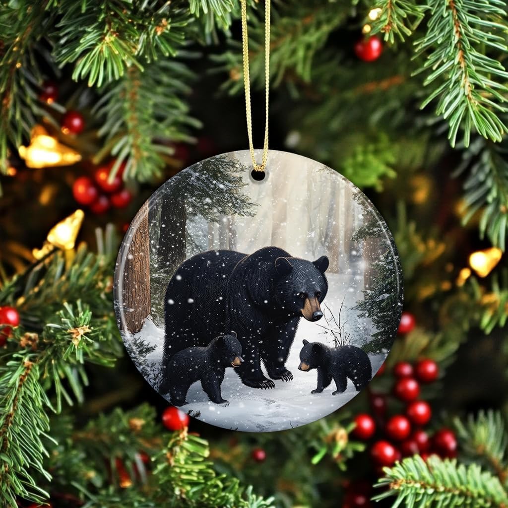 Black Bear Christmas Ornament - Animal Lovers Ornament - Holiday Tree Ornament - Merry Christmas Ornament - Xmas Decor Printed on Both Sides - Image 2