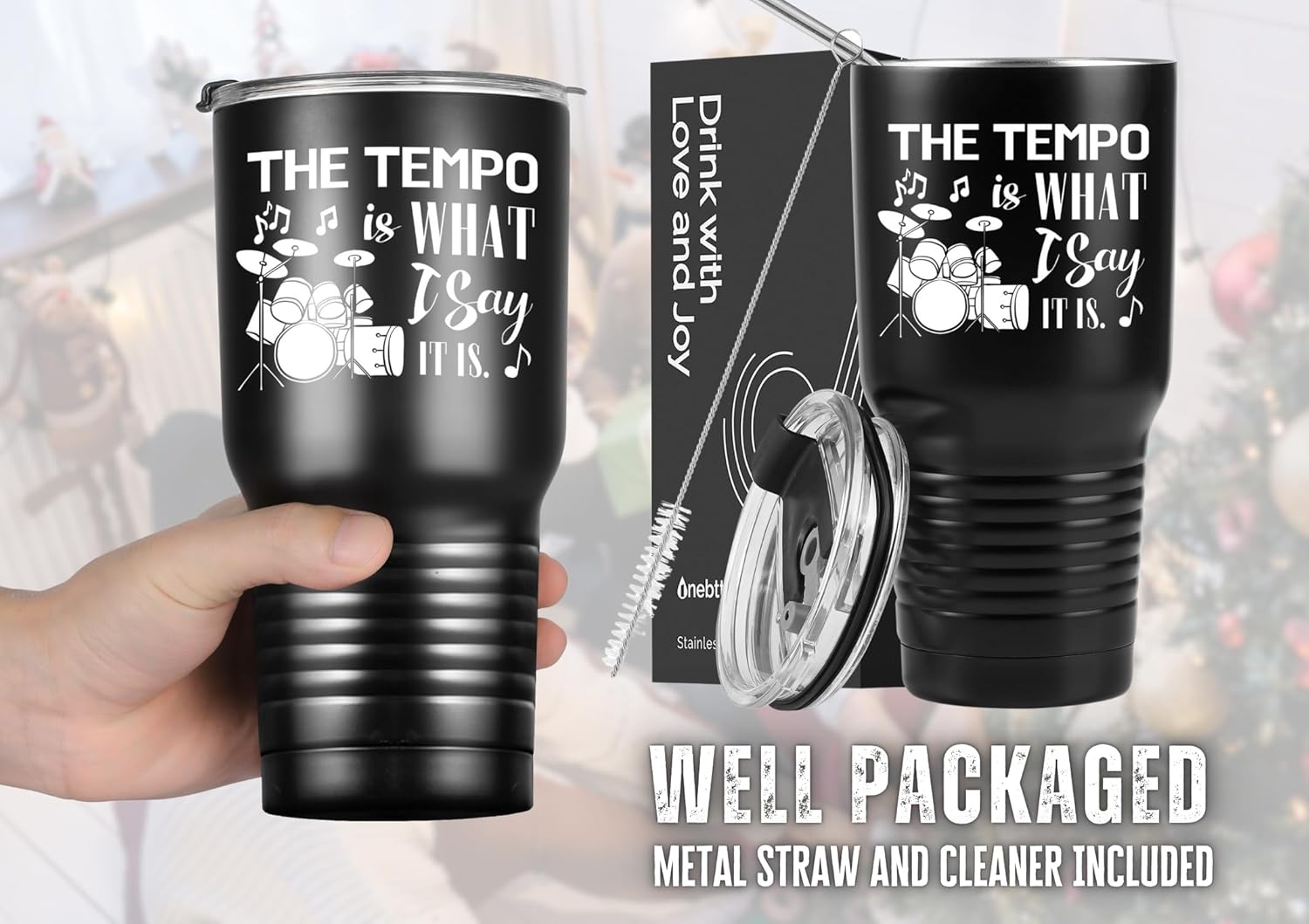 Onebttl Drummer Gifts For Men, Him - 30oz Stainless Steel Insulated Tumbler with Lid, Music Lover & Musician Gifts - Image 7