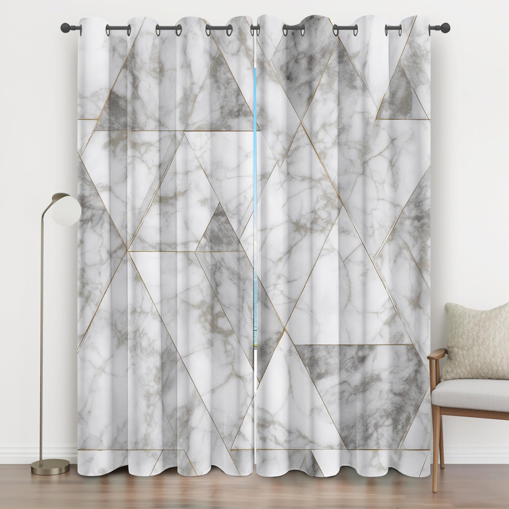 Rideaux occultant marbré 280x260 cm lot de 2 draperies à oeillets F6d113