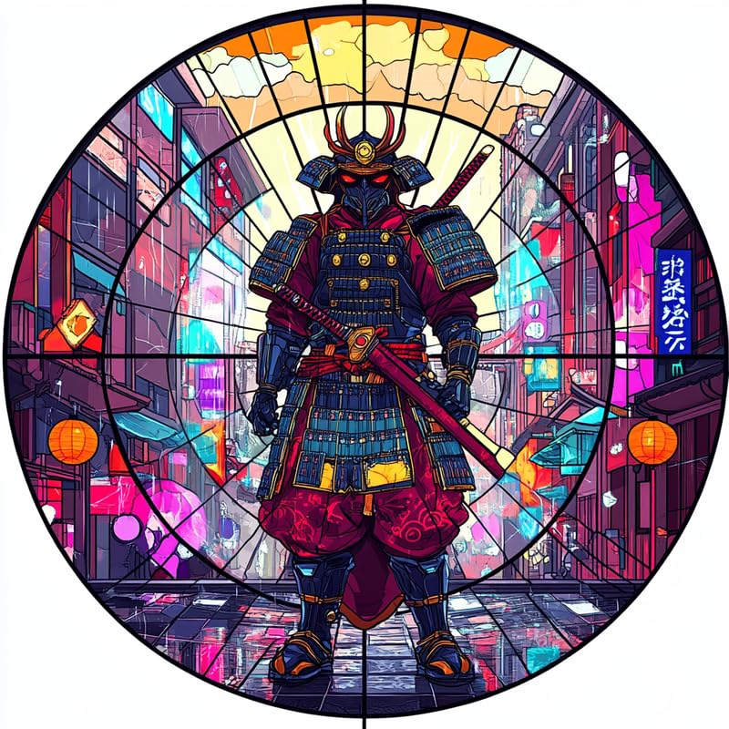 Bimkole ダイヤモンドアート 武士 ハンギングキット - 大人のための5Dダイヤモンドアートキット、DIY 城市 リスタルアートハンギングサイン、アクリルクリスタルアート吊り下げオーナメント - 壁掛け用、家庭・庭・玄関装飾用 20x20 cm