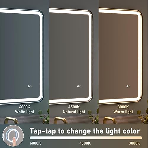 Miniatura 3 de WELLFOR Espejo LED enmarcado para montaje en pared, 60 pulgadas de ancho x 28 pulgadas de largo, espejo rectangular de esquina redondeada de metal