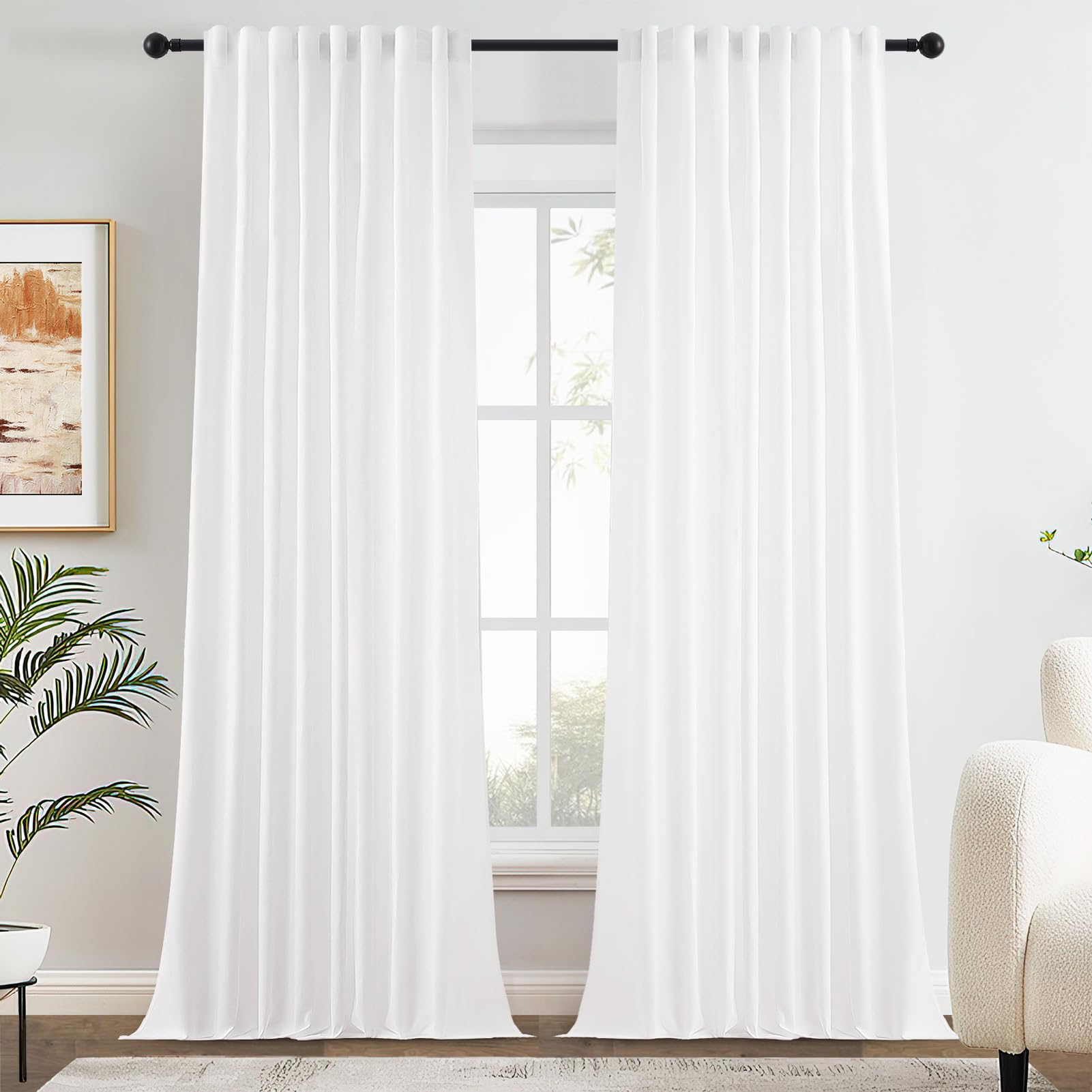MRTREES Cortina Salon Blanca Translúcidas Cortina Visillos para Ventana 2 Piezas 132×245 cm, Cortinas con Ganchos