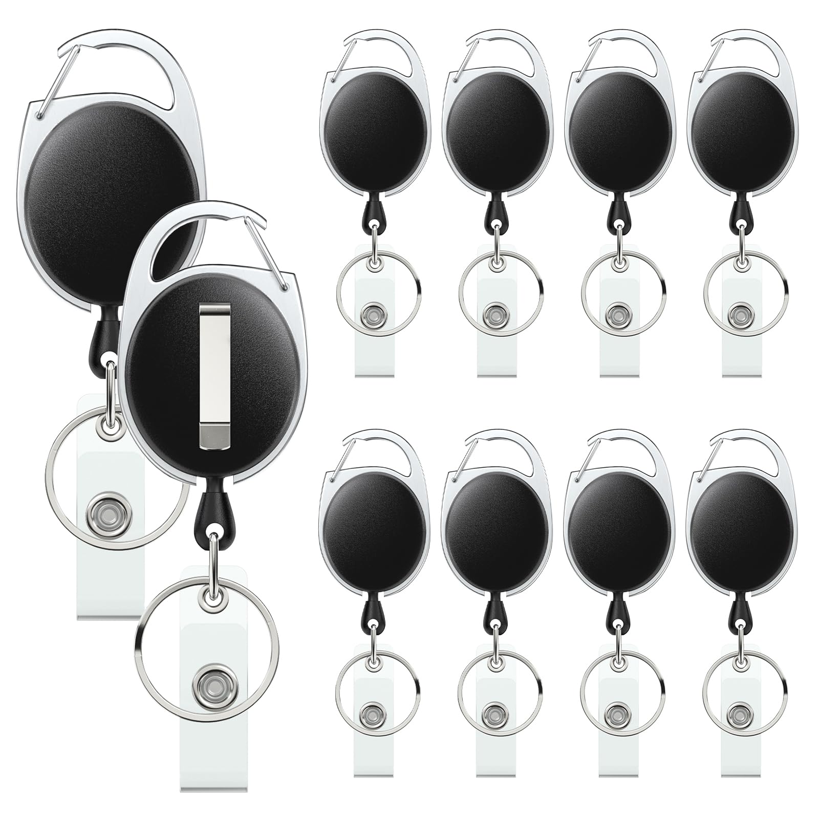 Uniclife 10 Pack Retractable Badge Reel for Badge Holder Heavy Duty Retractable Keychain Strong ABS Casing with Stainless Steel Spring Coil 61 cm Nylon Rope Carabiner Clip and Key Ring โ image 1