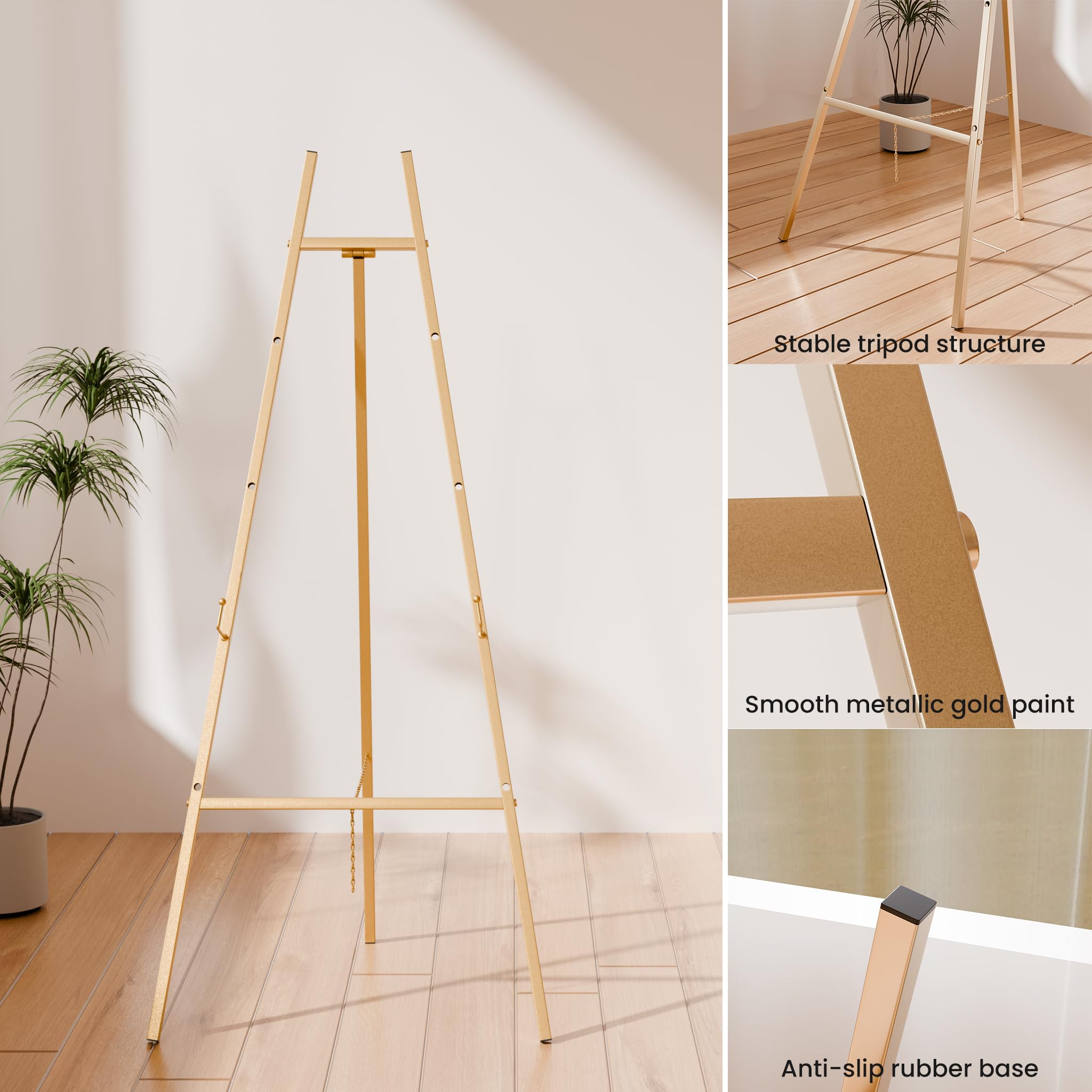 Goldene Staffelei Ständer für Schilder, robuste Staffelei, 4-stöckig, verstellbare Kunststaffelei zum Malen, Hochzeitsschild, 1 Stück