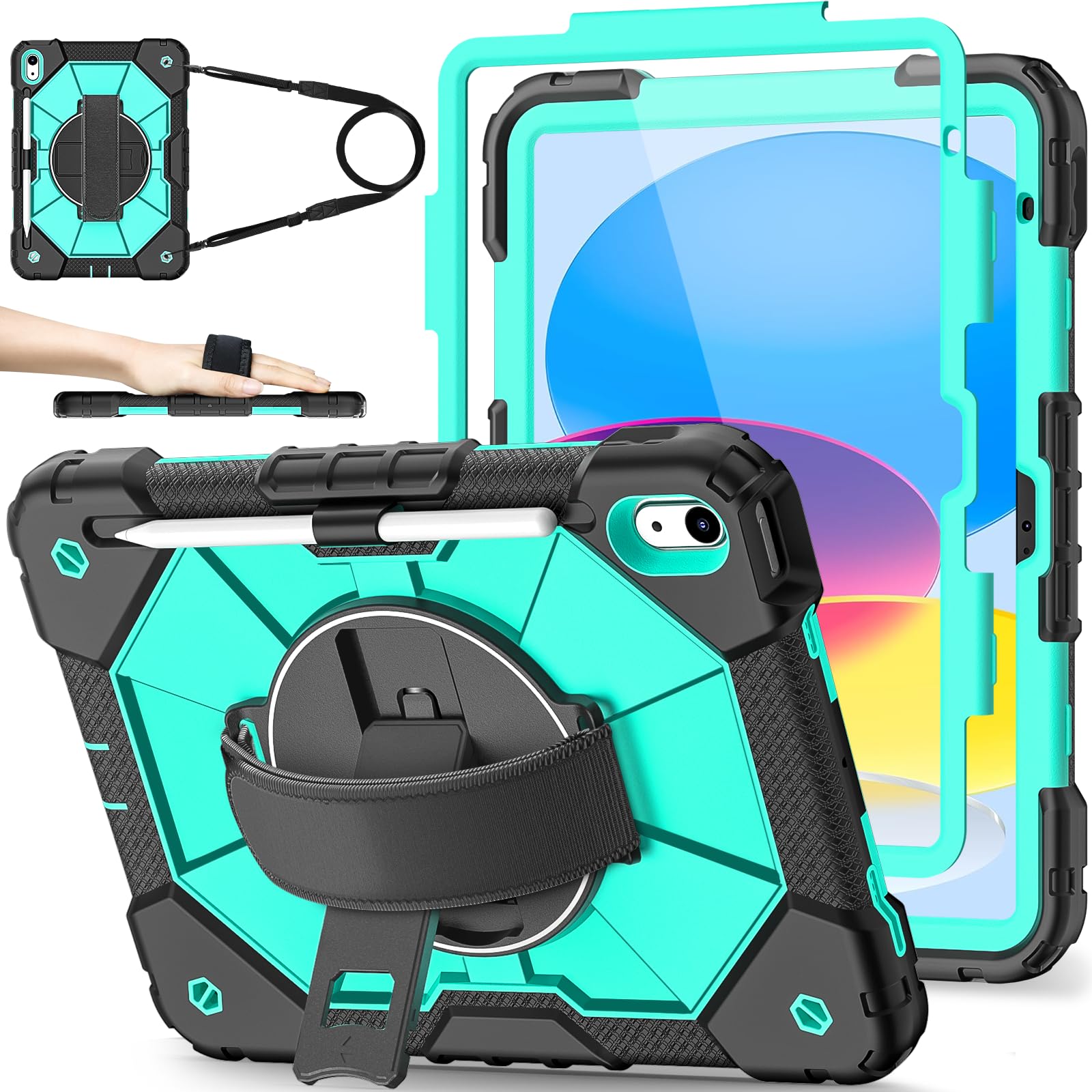 Nitupai Case for iPad 10th Generation 10.9 Inch 2022 / iPad A16 Case 11 Inch 2025 with Screen Protector 10th Gen Cover for Kids Pencil Holder 360°