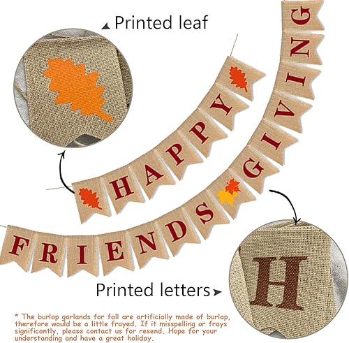 Miniatura 3 de Cartel de arpillera con texto en inglés Happy Friendsgiving para decoración de fiesta, otoño, hojas de arce, rústico, cosecha, para repisa,