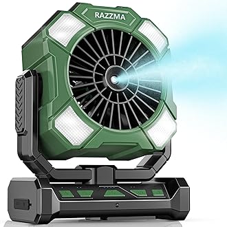 Portable Fan with Misting & 24000mAh Battery - 80H Runtime, 7μm 16ft Mist, Ultra Quiet 4-Speed Camping Fan for Outdoor Indoor, Remote & 300mL Tank-Green01