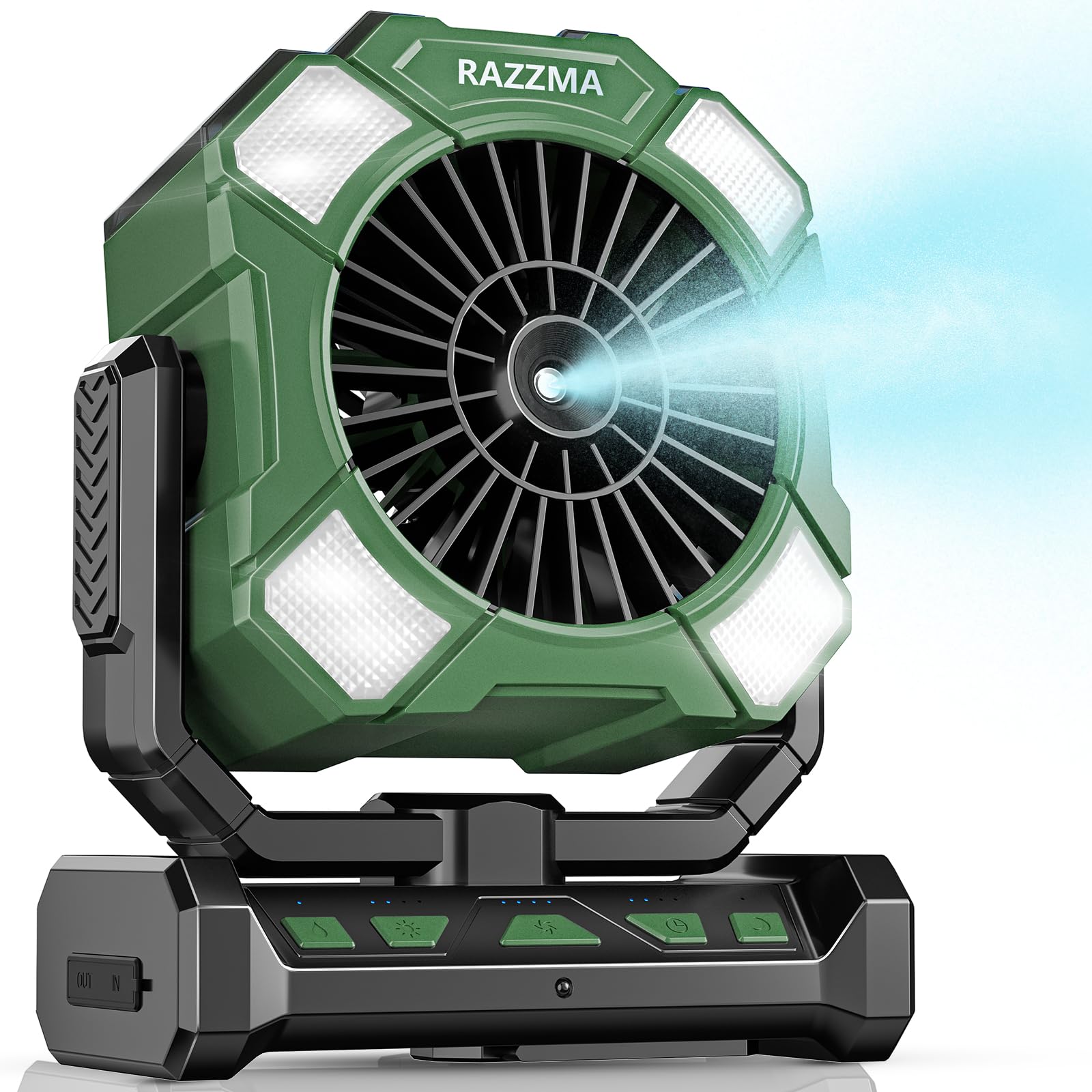 Portable Fan with Misting & 24000mAh Battery - 80H Runtime, 7μm 16ft Mist, Ultra Quiet 4-Speed Camping Fan for Outdoor Indoor, Remote & 300mL Tank-Green01