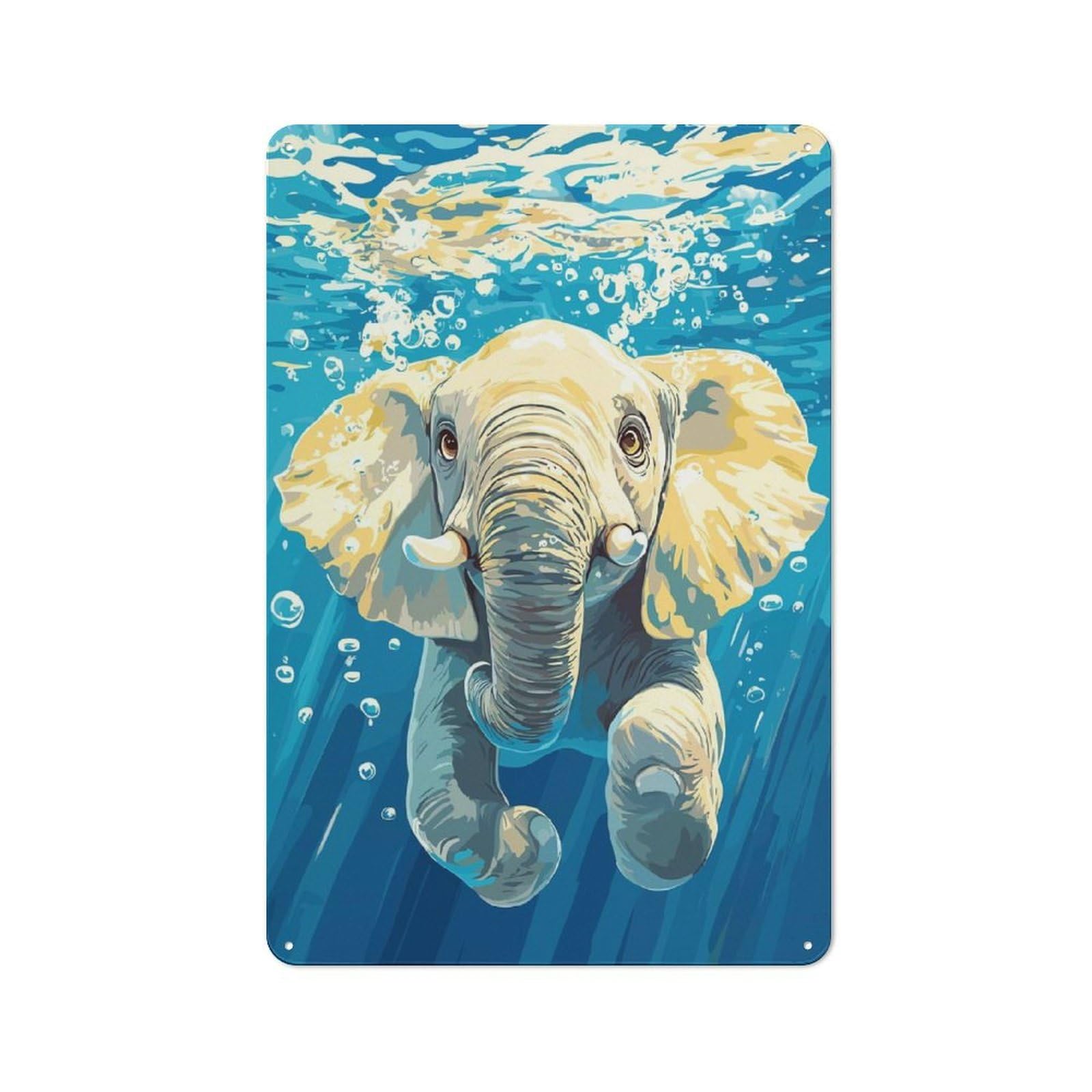 Junmoney Style-5 Underwater Elephant Illustration Rustic Metal Wall Sign 30X20cm For Bar Or Restaurant, A Decorative Metal Sign For Bars And Restaurants