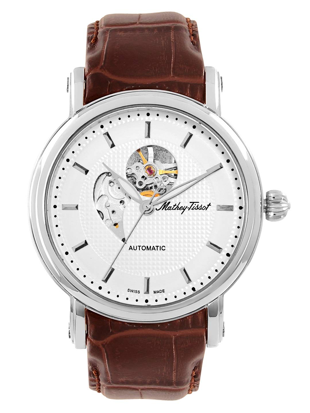 Mathey-Tissot Leather Swiss Made Automatic Skeleton Analog Silver Dial Men Watch - H7051Ai, Black Band (B081LG3M8H) Amazon Price History, Amazon Price Tracker