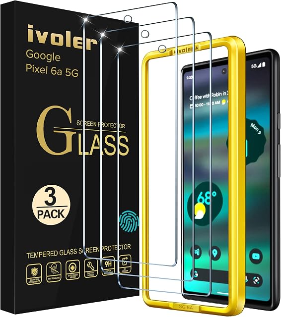 ivoler 3 Pack Screen Protector Compatible with Google Pixel 6a With Easy Frame Tool, Tempered Glass Film