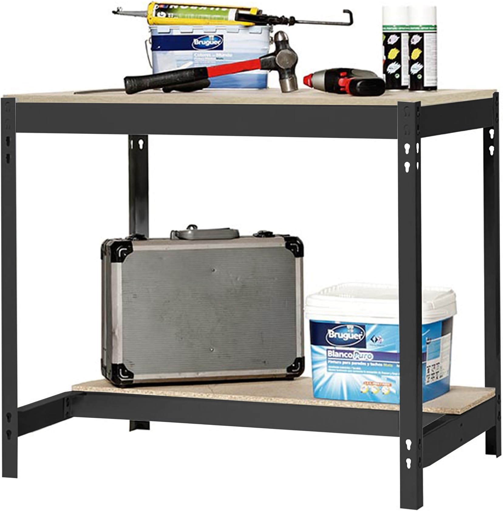 SimonRack BT0 Workbench, 400 kg Load Capacity, 84.2 x 91 x 61 cm, Large Work Surface, Worktop, Wooden Worktop, Anthracite/Wood